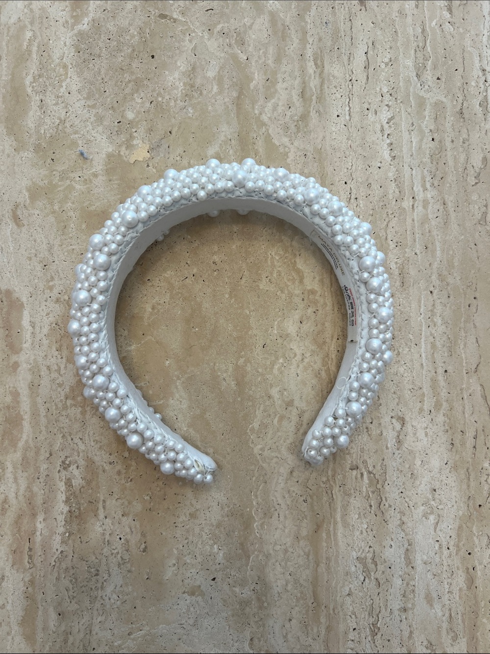 Pearl-Embellished White Padded Headband